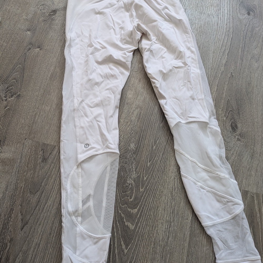 Lululemon White Mesh-Panelled High Rise Leggings